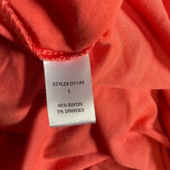 NWOT MF Designs boho soft stretchy knit v-neck pockets coral tee maxi dress. Sm - Picture 4 of 8